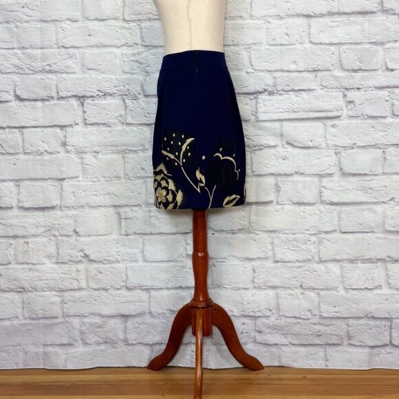 Anthropologie Floreat Sufi Navy Blue Cotton Floral Embroidered Skirt - Picture 3 of 9